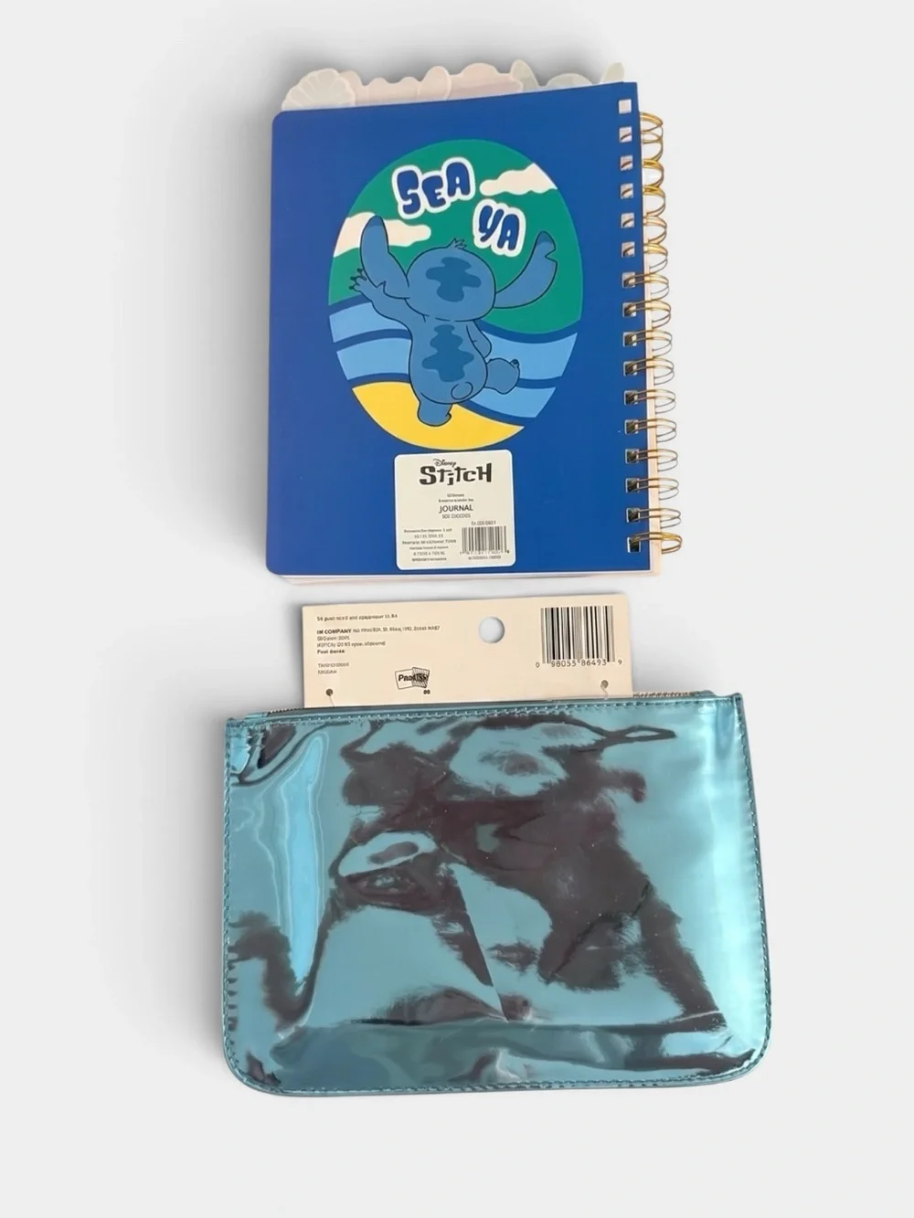 Disney Stitch & Angel Lined Notebook Journal and Blue Metallic Pouch (NWT)